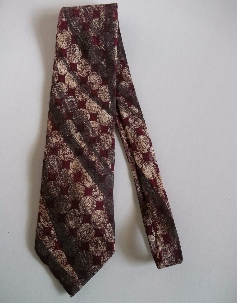 Liz K Art Deco Tie Necktie Wine Brown Champagne Made in Italy Silk 58 X 4